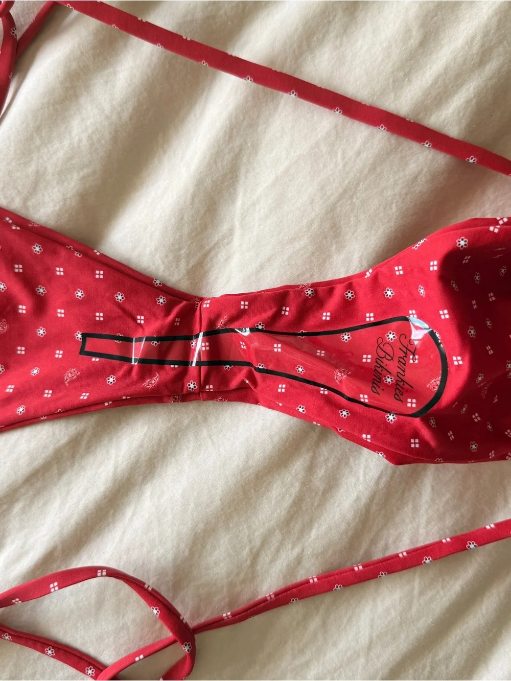 Frankie’s bikinis X Bella Hadid Red Polka Dot Tie-Side Bikini bottom